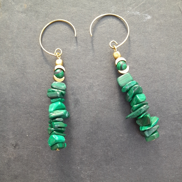 SOLD! Malachite Moon Stack Earrings - Handmade - Picture 2 of 3